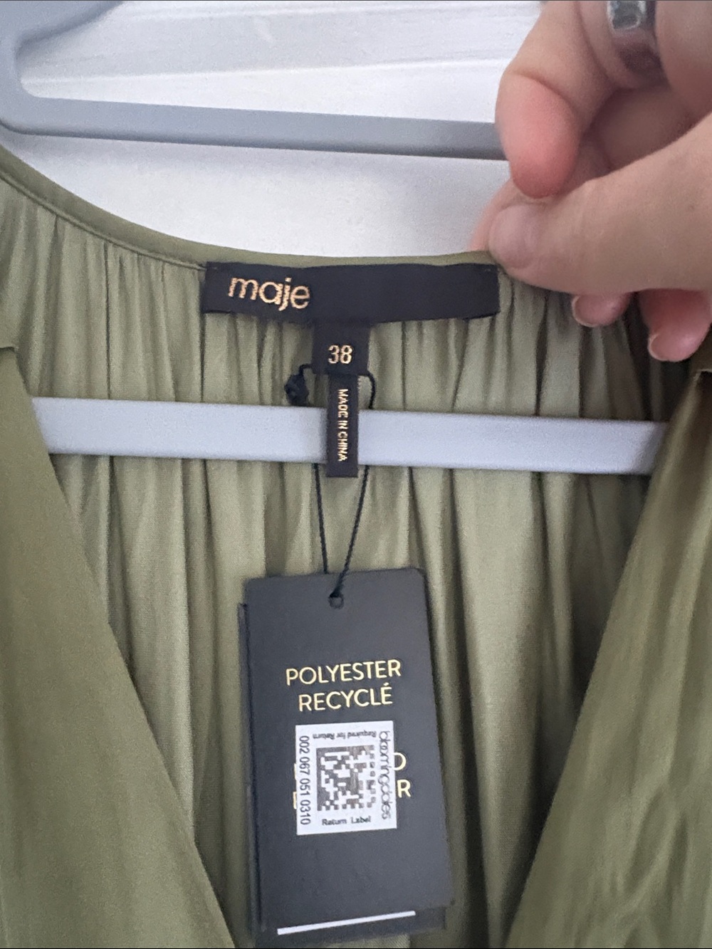 Maje Olive Green Pleated Maxi Dress with Bishop Sleeves - Picture 3 of 3